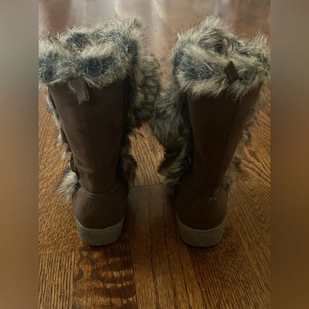 Old Navy Brown Faux Fur Bear Hug Winter Boots Cozy Cabin Core Toddler 7 18-24M